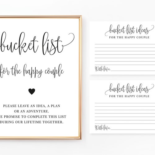 Bucket List Sign and Cards Wedding Bucket List Wedding Game Etsy