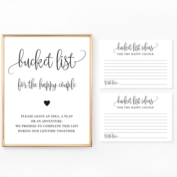 Bucket List Sign and Cards, Wedding Bucket List, Wedding Game, Bucket List Ideas, Bridal Shower, Wedding Shower, Minimalist, WE030, BR030