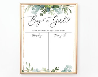 Gender Reveal Boy or Girl Sign, Baby Shower Sign, He or She, Gender Reveal Sign, Guess the Gender Cast Your Vote Sign Greenery Foliage BA036