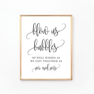 Wedding Bubbles Sign, Blow Us Bubbles Sign, Blow Bubbles of Well Wishes, Wedding Bubble Send Off Sign, Printable Sign, Digital File, WE030