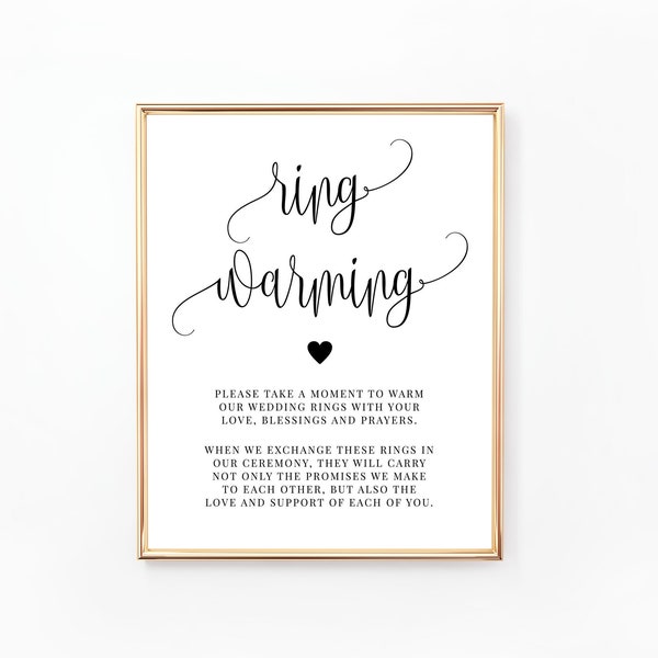 Ring Warming Sign, Wedding Sign, Printable Wedding Sign, Ring Blessing, Wedding Ceremony, Wedding Signage, Modern, Digital File, WE030