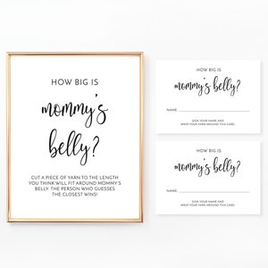 Hoe groot is mama's buikspel, teken en kaarten, babyshowerspel, zwart-wit, digitaal bestand, BA005