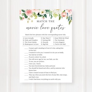 Combine o jogo de citações de amor do filme, jogo de chá de panela, chá de casamento floral, flores blush, arquivo digital, BR029