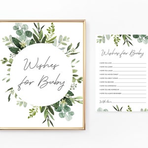 Deseos para letreros y tarjetas de bebé, deseos imprimibles para bebé, buenos deseos, actividades de baby shower, vegetación, follaje, hojas verdes, BA032