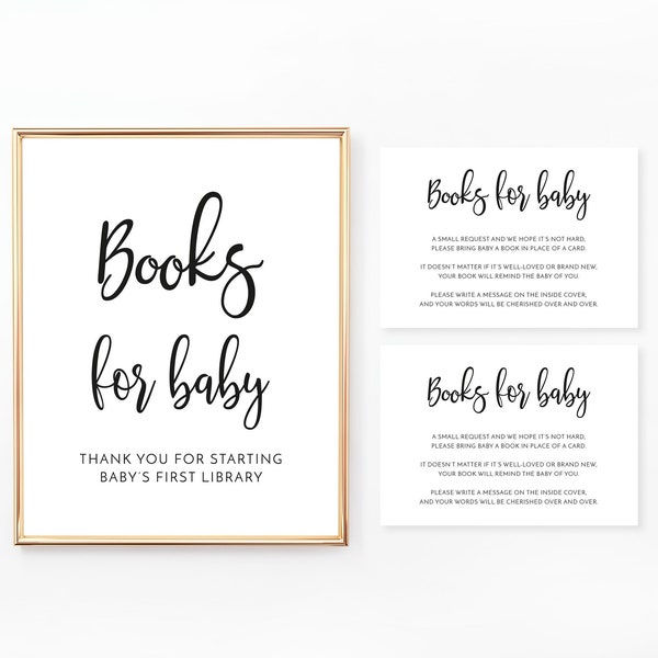 Books for Baby Sign and Cards, Baby Shower Book Request, Invitation Insert, Baby Shower Sign, Baby's Library, Black and White, BA005