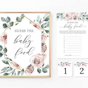 Indovina floreale il gioco degli alimenti per bambini e le carte, gioco di alimenti per bambini stampabile per baby shower, gioco di indovinelli degli alimenti per bambini, fiori rosa polverosi BA071