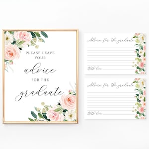 Ratschläge für den Absolventenschild und Karten, Ratgeberkarte, Worte der Weisheit, druckbares Abschlussfeierspiel, Abschlusswünsche, Blumen, GR029