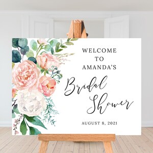 Bridal Shower Welcome Sign | Printable | Floral Wedding Shower | Poster Welcome Sign | Peach and Mint, Flowers | Digital File | BR018