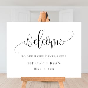 Wedding Welcome Sign | Printable Welcome Sign | Happily Ever After | Wedding Reception | Black and White | Digital File | WE030