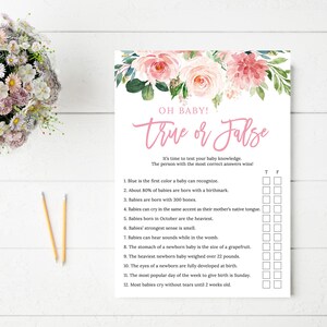 True or False Baby Shower Game, Printable Game, Baby Shower Trivia, Floral Baby Shower, Blush and Pink Flowers, Digital File, BA034