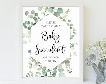 Succulent Baby Shower Sign, Take Home a Baby Succulent and Watch It Grow, Watch Me Grow Sign, Succulent Favors, Eucalyptus, Greenery, BA053