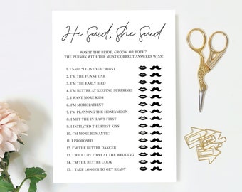 He Said She Said Bridal Shower Game, Guess Who, Bride or Groom, Wedding Shower, Couples Shower, Wedding Games, Digital File, WE001, BR001