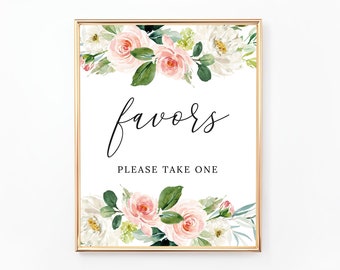 Floral Favors Sign, Printable Sign, Wedding, Bridal Shower, Baby Shower Decor, Blush and Pink Flowers, Digital File, WE029 BR029 BA029