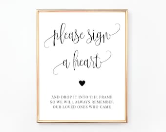 Please Sign a Heart Sign, Wedding Sign, Printable Sign, Heart Guest Book, Wedding Guestbook, Wedding Guest Book Sign, Digital File, WE030