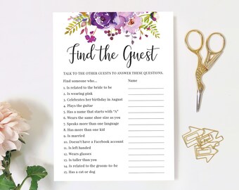 Find the Guest Bridal Shower Game, Floral Wedding Shower Game, Printable Game, BR006