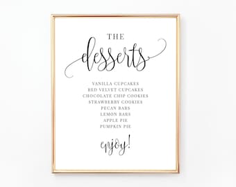 Dessert Menu Sign, Wedding Dessert Menu, Desserts Sign, Wedding Signs, Wedding Dessert Table Sign, Digital File, WE030, BR030, BA030