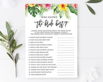 Tropical Who Knows the Bride Best, How Well Do You Know the Bride, Bridal Shower Game, Floral Wedding Shower, Pink Flowers, Hawaiian, BR085