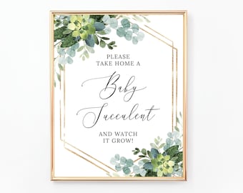 Succulent Baby Shower Sign, Take Home a Baby Succulent and Watch It Grow, Watch Me Grow Sign, Succulent Favors, Eucalyptus, Greenery, BA036
