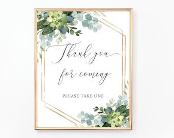 Greenery Thanks For Coming Sign, Thank You For Coming Sign, Favors Sign, Please Take One, Foliage, Eucalyptus, Gold, WE036, BR036, BA036