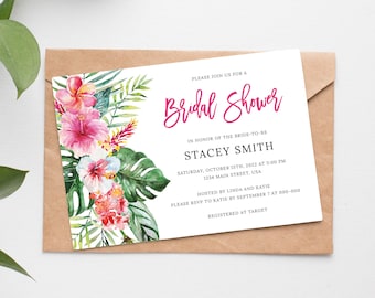 Tropical Bridal Shower Invitation, Hawaiian Bridal Shower Invite, Printable Wedding Shower Invitation, Couples Shower, Digital File BR025