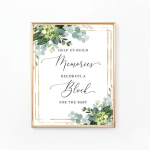 ブロックサインを飾る、ベビーシャワーサイン、思い出作りに協力、ブロックサイン、ベビーシャワーゲーム、ベビーシャワーアクティビティ、緑、ゴールド、BA036