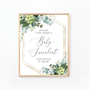 Succulent Baby Shower Sign, Take Home a Baby Succulent and Watch It Grow, Watch Me Grow Sign, Succulent Favors, Eucalyptus, Greenery, BA036