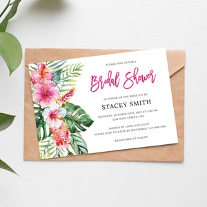 Tropical Bridal Shower Invitation, Hawaiian Bridal Shower Invite, Printable Wedding Shower Invitation, Couples Shower, Digital File BR025