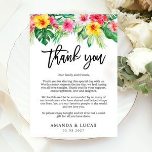 Nota de agradecimiento tropical, tarjeta de agradecimiento imprimible, carta de agradecimiento, decoración de mesa para bodas, despedida de soltera, hawaiana, archivo digital WE085 BR085