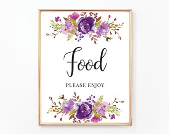 Floral Food Sign, Printable Sign, Buffet Sign, Wedding Reception, Bridal Shower, Baby Shower, Birthday, Purple, Violet, WE006 BR006 BA006