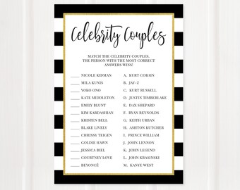 Match the Celebrity Couples | Printable Bridal Shower Game | Wedding Shower | Black and White Stripes with Gold | Instant Download | BR031