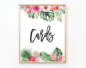 Tropical Cards Sign, Printable Cards Sign, Wedding Cards Sign, Birthday Cards Sign, Hawaiian Bridal Shower, Wedding Shower BR025 WE025 BA025