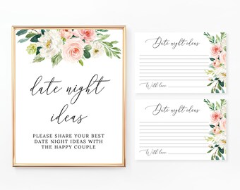 Date Night Ideas Sign and Cards Printable Bridal Shower Game | Etsy