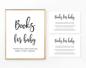 Books for Baby Sign and Cards, Baby Shower Book Request, Invitation Insert, Baby Shower Sign, Baby's Library, Black and White, BA005