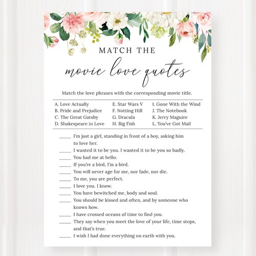 Wedding Movie Quotes Bridal Shower Game Template Minimalist Etsy