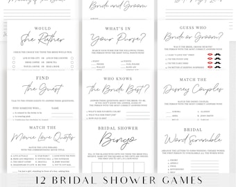 Bridal Shower Games Bundle, Printable Wedding Shower Games Pack & Activities - Black and White Minimalist Design - DIGITAL FILE - BR001