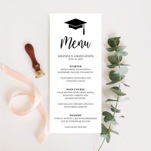 Menu na przyjęcie z okazji ukończenia szkoły, Menu do wydrukowania, Dekoracje na przyjęcie z okazji ukończenia szkoły, Menu na kolację z okazji ukończenia szkoły, Nowoczesne, Minimalistyczne, GR005
