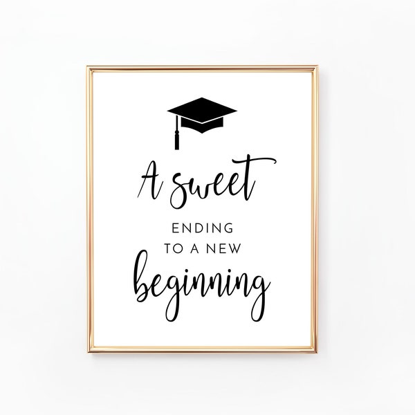 A Sweet Ending to a New Beginning Graduation Sign, Candy Bar Sign, Grad Party Decor, Treat Table, Dessert Table, Modern, Minimalist, GR005