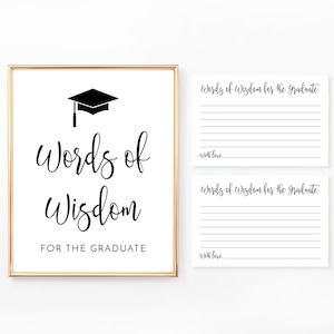 Palabras de sabiduría para el letrero y tarjetas de posgrado, letrero de graduación imprimible, decoración de fiesta de posgrado, deseos de graduación, moderno, minimalista, GR005