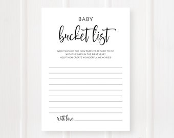Gra Baby Bucket List, gra Baby Shower, lista życzeń na pierwszy rok, czarno-biała, plik cyfrowy, BA005