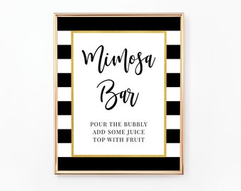 Mimosa Bar Sign, Printable Sign, Bridal Shower, Baby Shower, Wedding, Black and White Striped, Gold, BR031, BA031, WE031