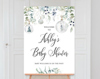 Winter Baby Shower Welcome Sign, Baby Shower Decor, Baby Shower Signs, Greenery, Baby It's Cold Outside, Foliage, Digital File, BA080