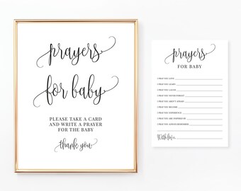 Prayers for Baby Sign and Cards, Printable Game, Well Wishes for Baby, Baby Shower Activities, Minimalist, Modern, BA030