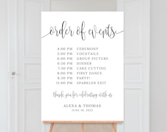 Sinal de ordem de eventos, sinal de cronograma de casamento, itinerário de casamento para impressão, sinal de boas-vindas de casamento, programação de casamento, arquivo digital, WE030
