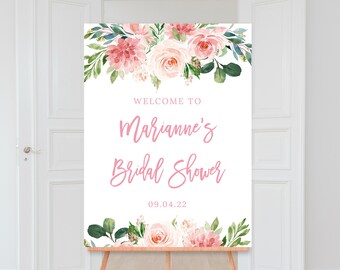 Floral Bridal Shower Welcome Sign, Printable, Pink Welcome Sign, Floral Wedding Shower, Blush and Pink Flowers, Digital File, BR034