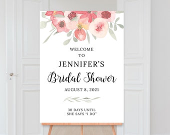 Bridal Shower Welcome Sign, Floral Bridal Shower, Printable Welcome Sign, Wedding Shower, Coral, Blush, Flowers, Digital File, BR003
