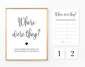 Where Were They Game, Sign and Cards, Bridal Shower, Where in the World, Travel Photo, Couples Shower, Wedding Shower Game, BR030 WE030