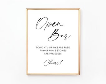 Open Bar Sign, Printable Wedding Bar Sign, Open Bar Wedding Sign, Wedding Bar Sign, Wedding Decoration, Modern Minimalist Digital File WE088