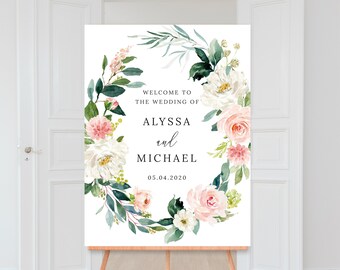 Floral Wedding Welcome Sign, Welcome to Our Wedding Sign, Printable Sign, Floral Wedding Sign, Pink and Blush Flowers, Digital File, WE029