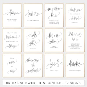 Paquete de 12 letreros de despedida de soltera, imprimible, paquete de señalización, conjunto de letreros de ducha de boda, diseño minimalista en blanco y negro, archivo digital, BR030