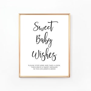 Signo de deseos de bebé dulce, signo de libro de visitas, decoración de baby shower, blanco y negro, archivo digital, BA005